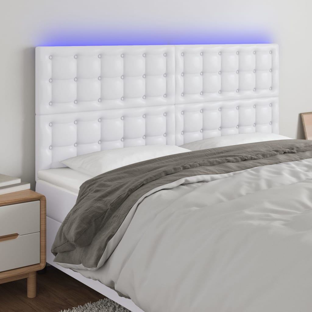 vidaXL Tăblie de pat cu LED, alb, 200x5x118/128 cm, piele ecologică vidaXL Tăblie de pat cu LED, alb, 200x5x118/128 cm, piele ecologică