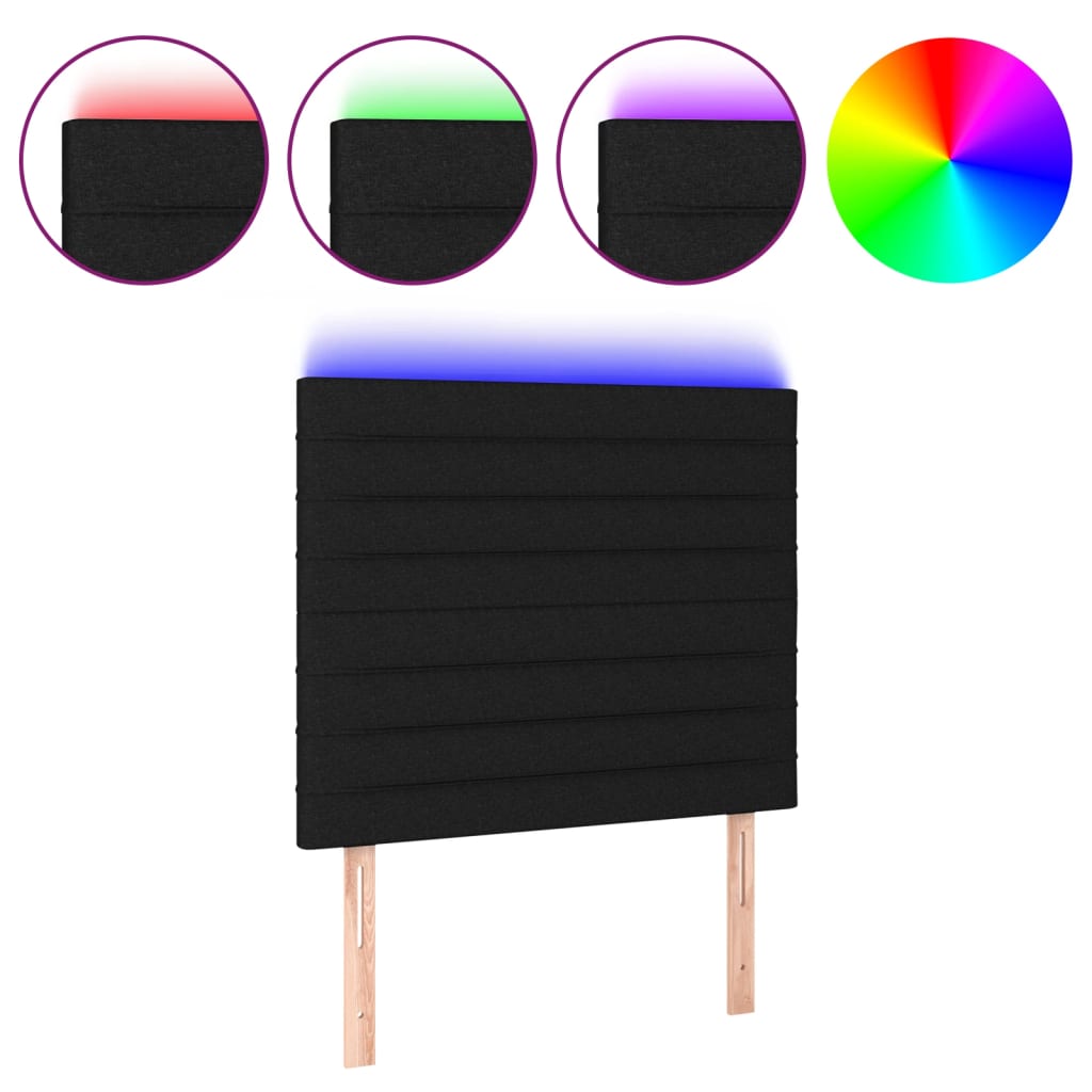 vidaXL Tăblie de pat cu LED, negru, 80x5x118/128 cm, textil