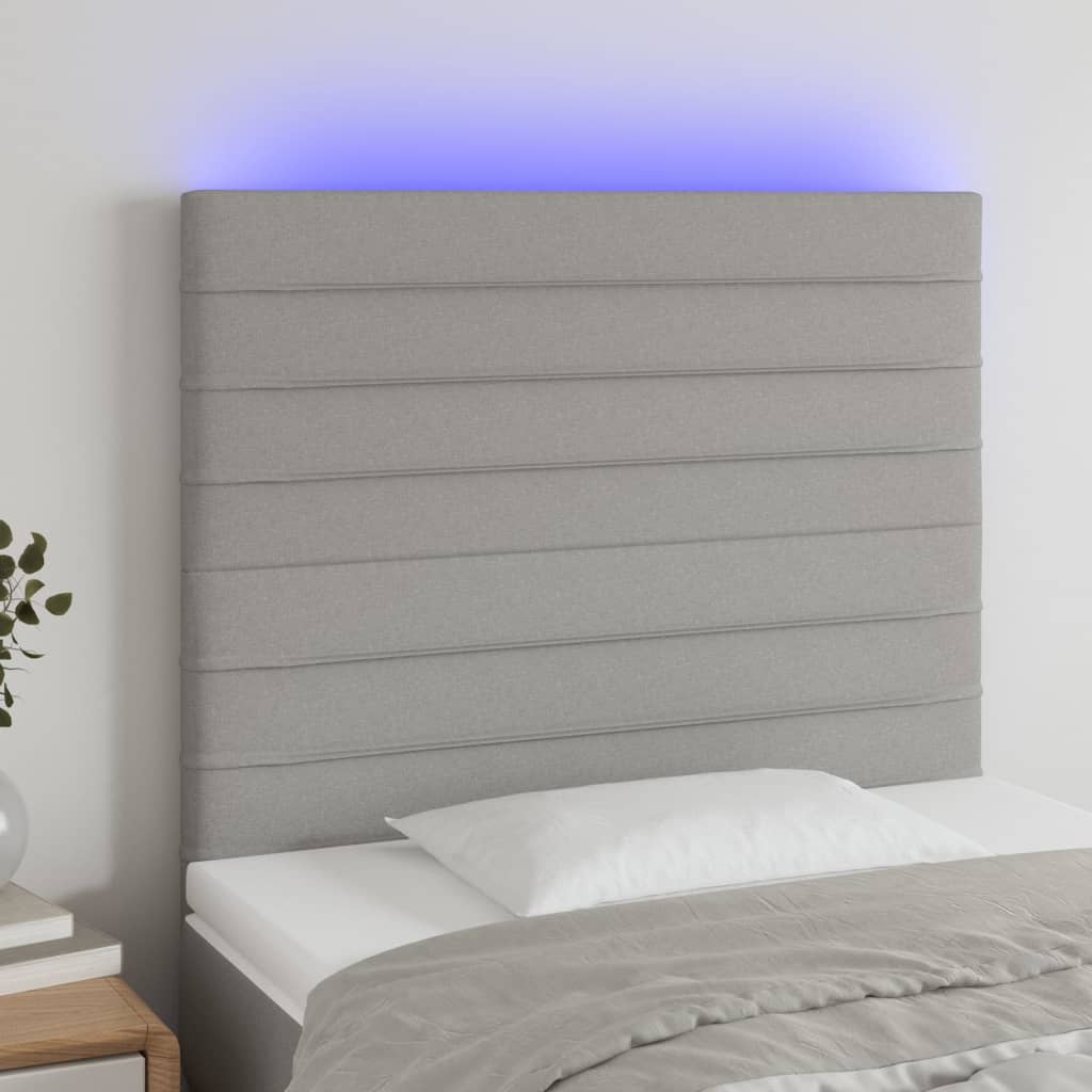 vidaXL Tăblie de pat cu LED, gri deschis, 90x5x118/128 cm, textil vidaXL Tăblie de pat cu LED, gri deschis, 90x5x118/128 cm, textil