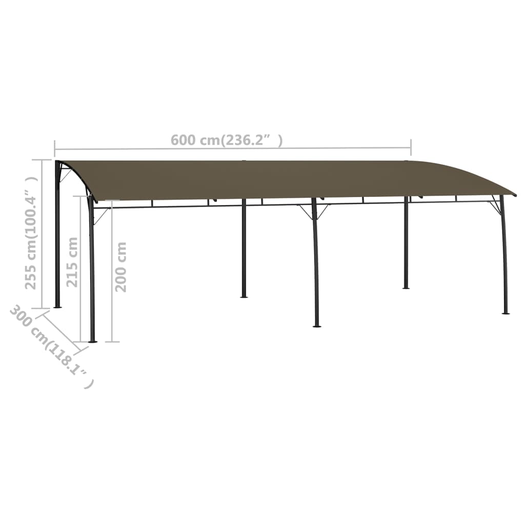 vidaXL Copertină pavilion de grădină, gri taupe, 6 x 3 x 2,55 m