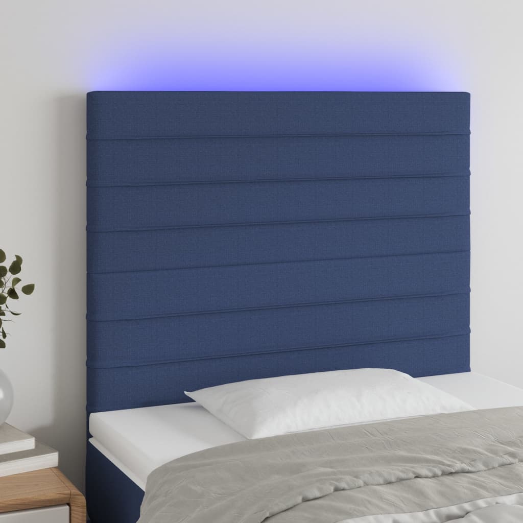 vidaXL Tăblie de pat cu LED, albastru, 100x5x118/128 cm, textil vidaXL Tăblie de pat cu LED, albastru, 100x5x118/128 cm, textil