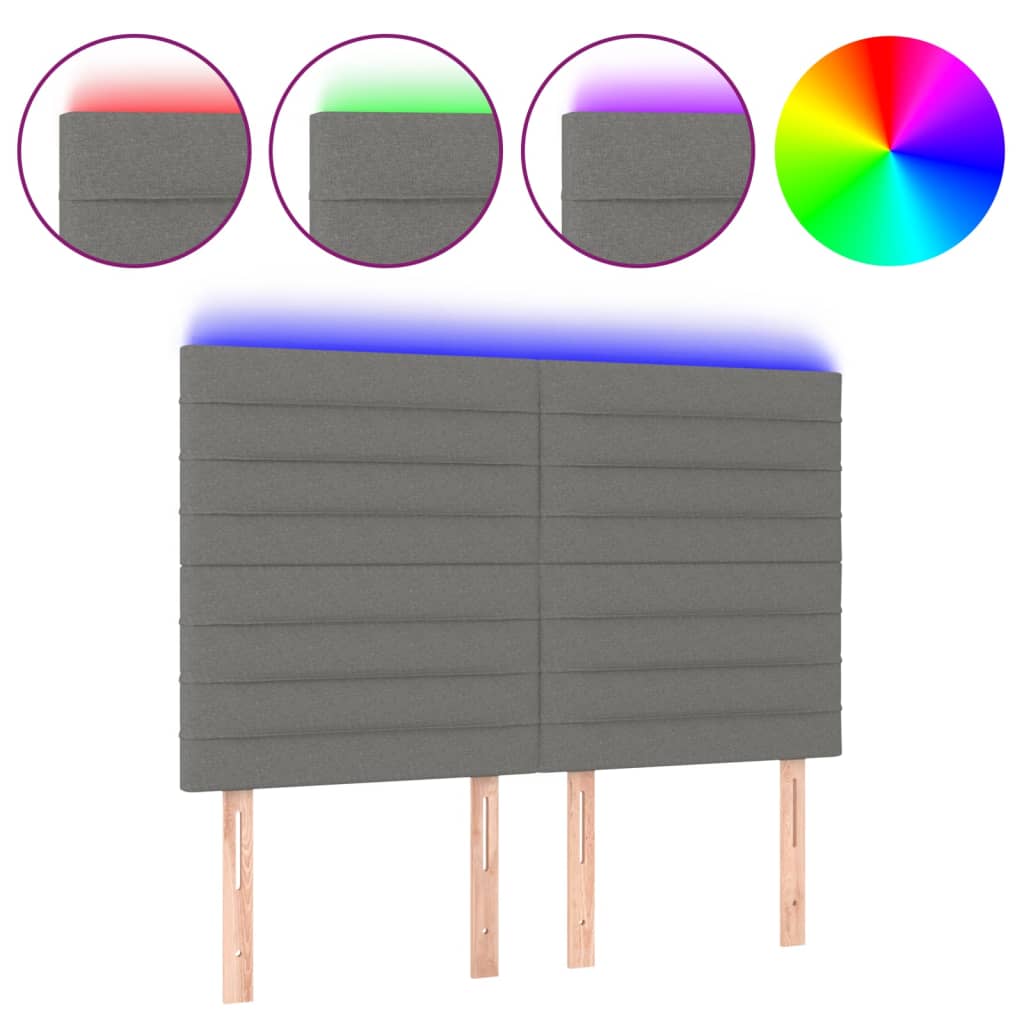 vidaXL Tăblie de pat cu LED, gri închis, 144x5x118/128 cm, textil