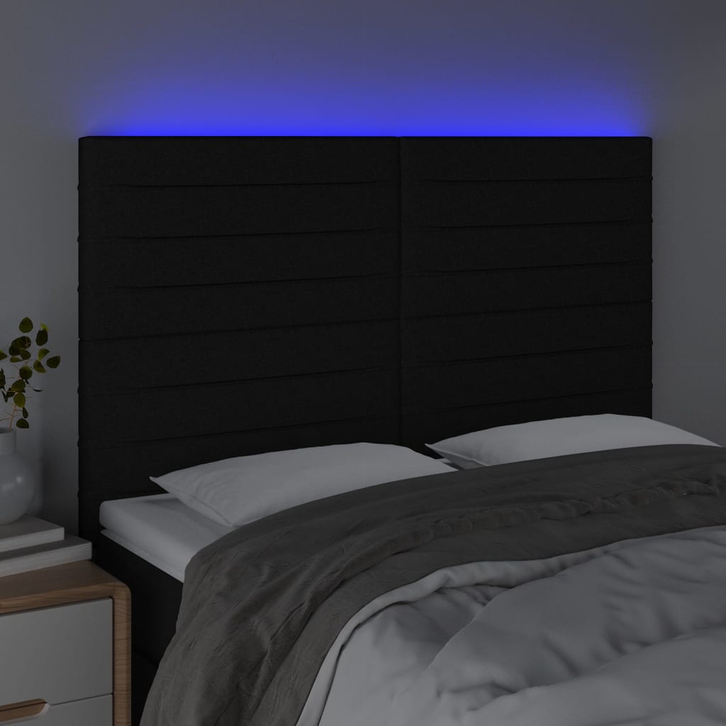 vidaXL Tăblie de pat cu LED, negru, 144x5x118/128 cm, textil vidaXL Tăblie de pat cu LED, negru, 144x5x118/128 cm, textil