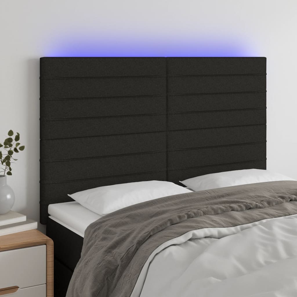 vidaXL Tăblie de pat cu LED, negru, 144x5x118/128 cm, textil vidaXL Tăblie de pat cu LED, negru, 144x5x118/128 cm, textil