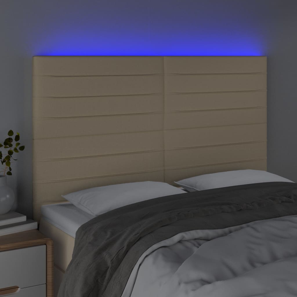 vidaXL Tăblie de pat cu LED, crem, 144x5x118/128 cm, textil vidaXL Tăblie de pat cu LED, crem, 144x5x118/128 cm, textil