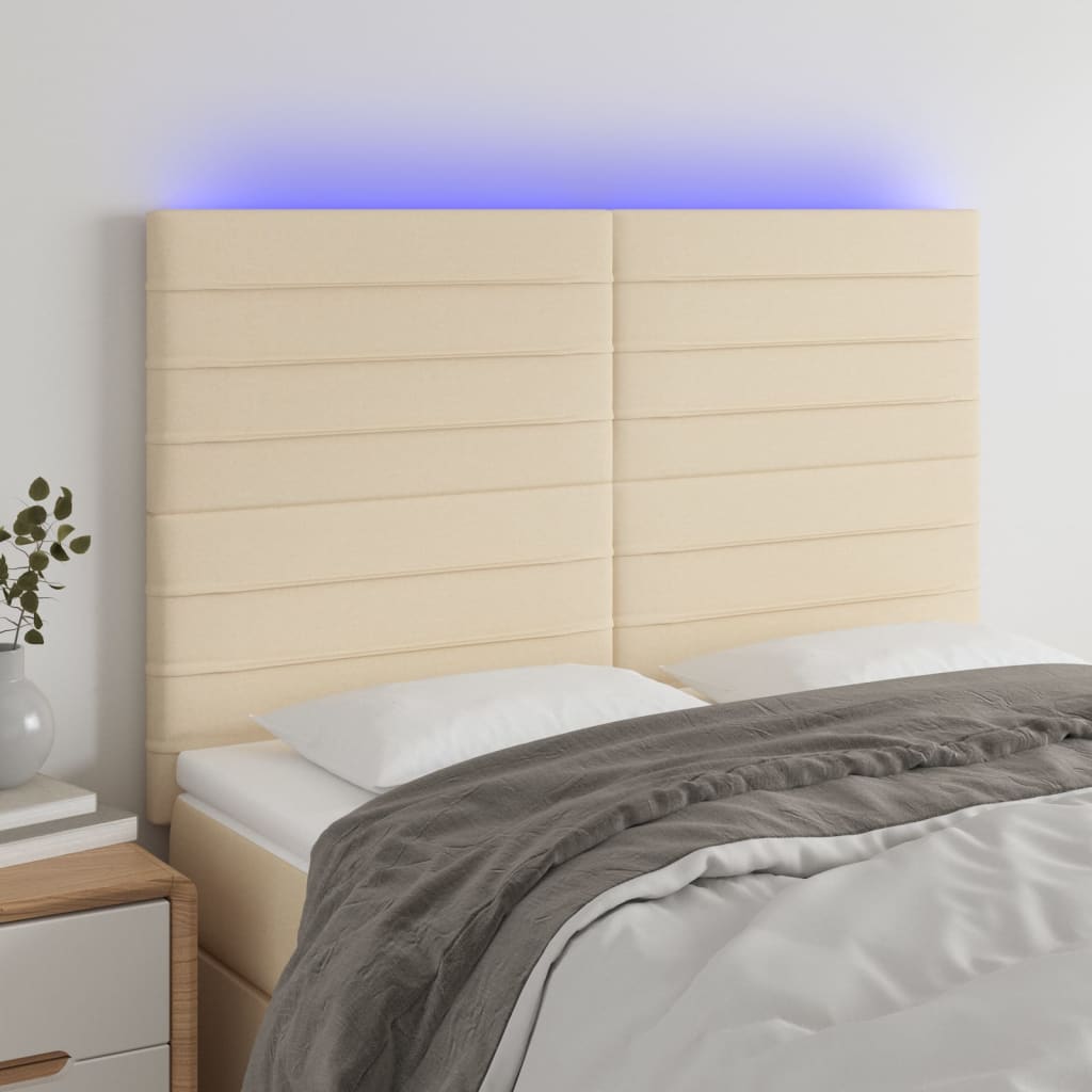vidaXL Tăblie de pat cu LED, crem, 144x5x118/128 cm, textil vidaXL Tăblie de pat cu LED, crem, 144x5x118/128 cm, textil