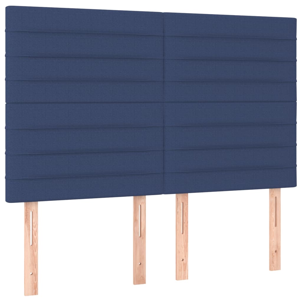 vidaXL Tăblie de pat cu LED, albastru, 144x5x118/128 cm, textil