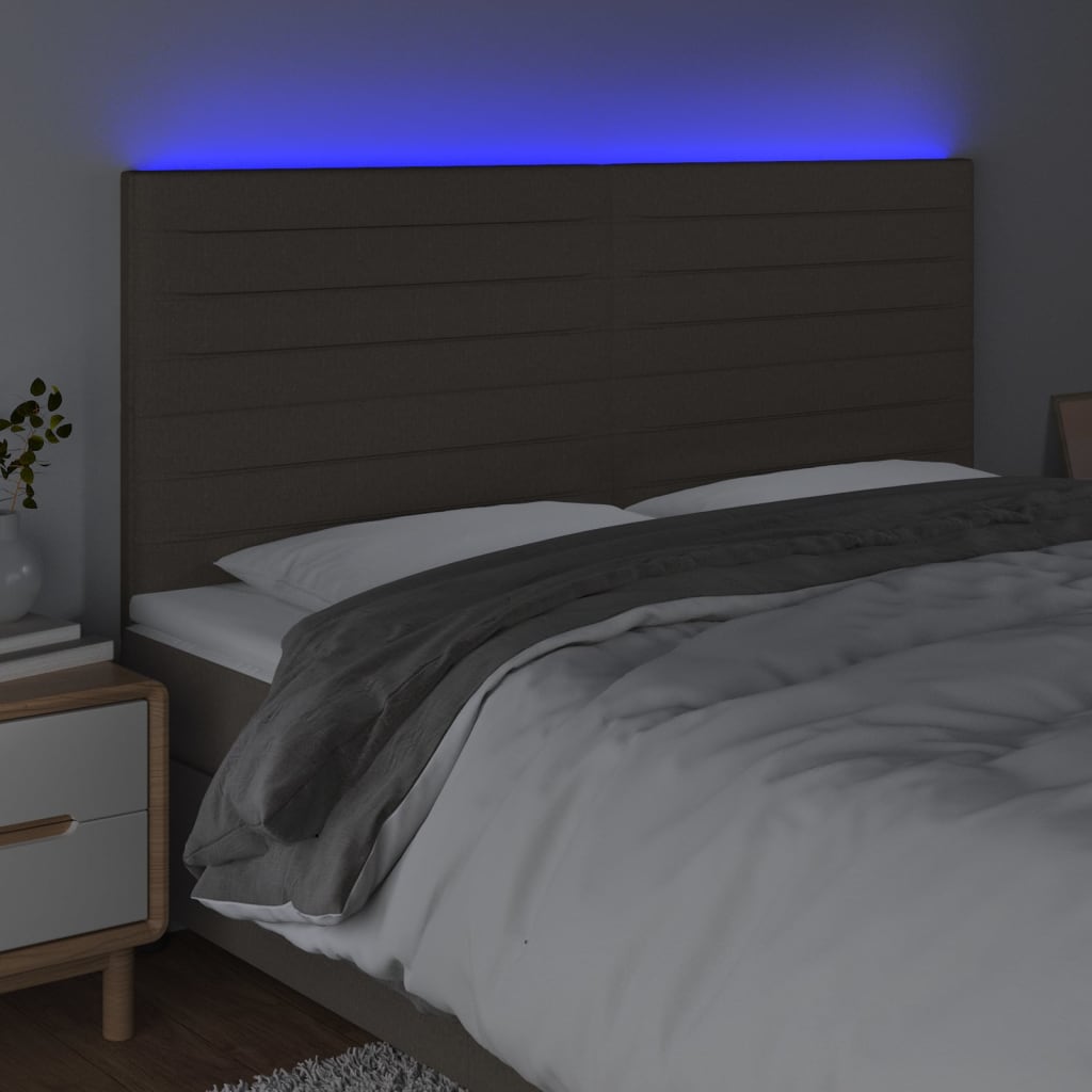 vidaXL Tăblie de pat cu LED, gri taupe, 180x5x118/128 cm, textil
