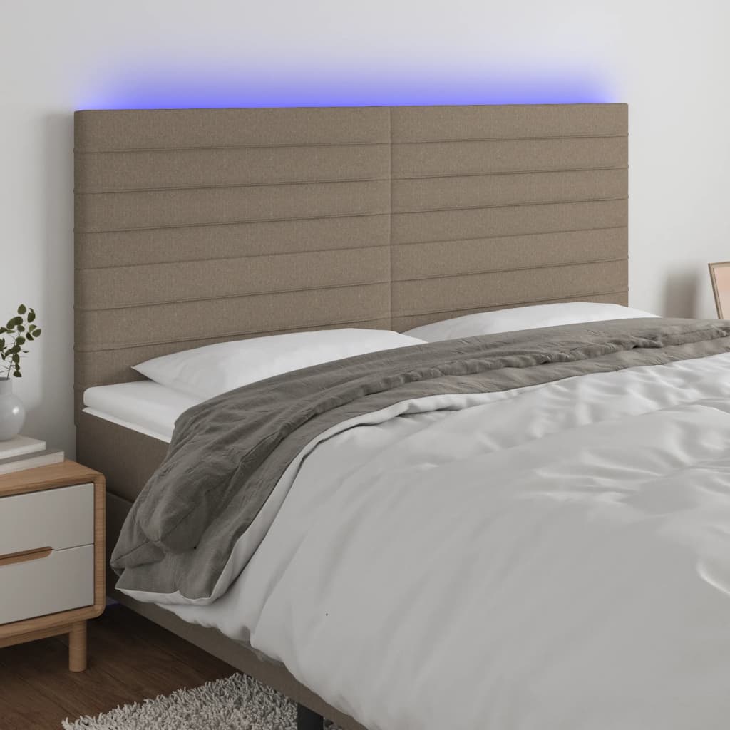 vidaXL Tăblie de pat cu LED, gri taupe, 180x5x118/128 cm, textil