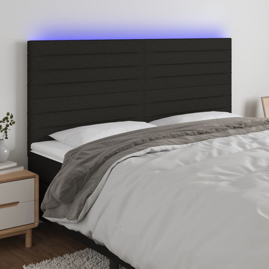 vidaXL Tăblie de pat cu LED, negru, 200x5x118/128 cm, textil vidaXL Tăblie de pat cu LED, negru, 200x5x118/128 cm, textil