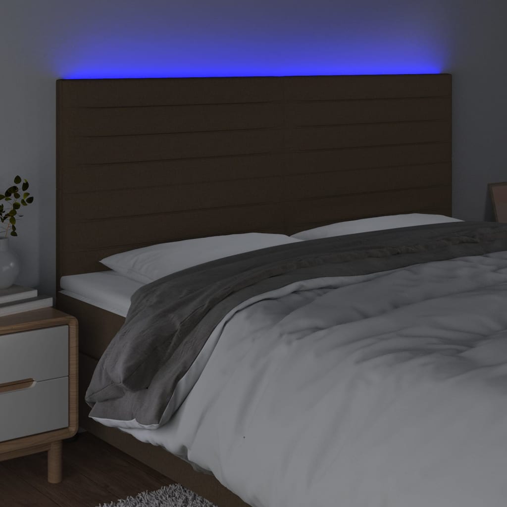 vidaXL Tăblie de pat cu LED, maro închis, 200x5x118/128 cm, textil