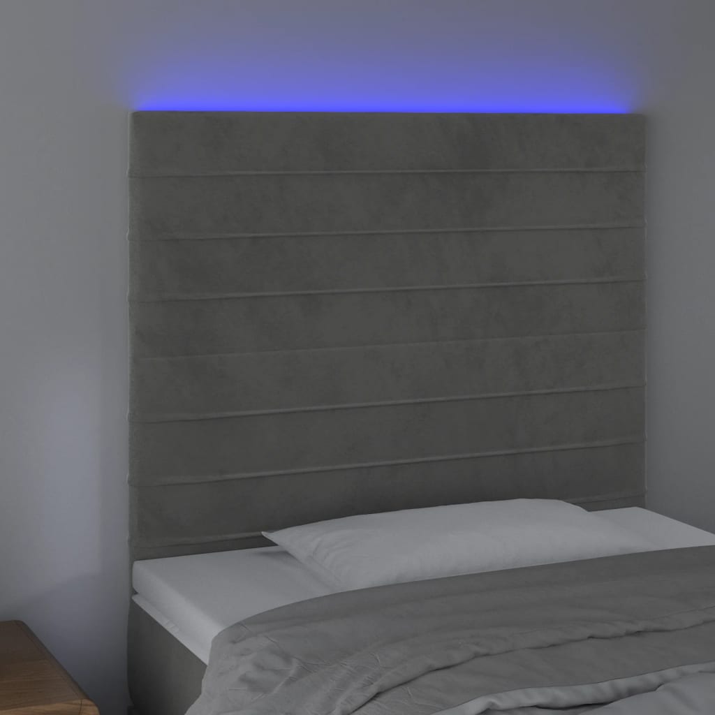 vidaXL Tăblie de pat cu LED, gri deschis, 90x5x118/128 cm, catifea vidaXL Tăblie de pat cu LED, gri deschis, 90x5x118/128 cm, catifea