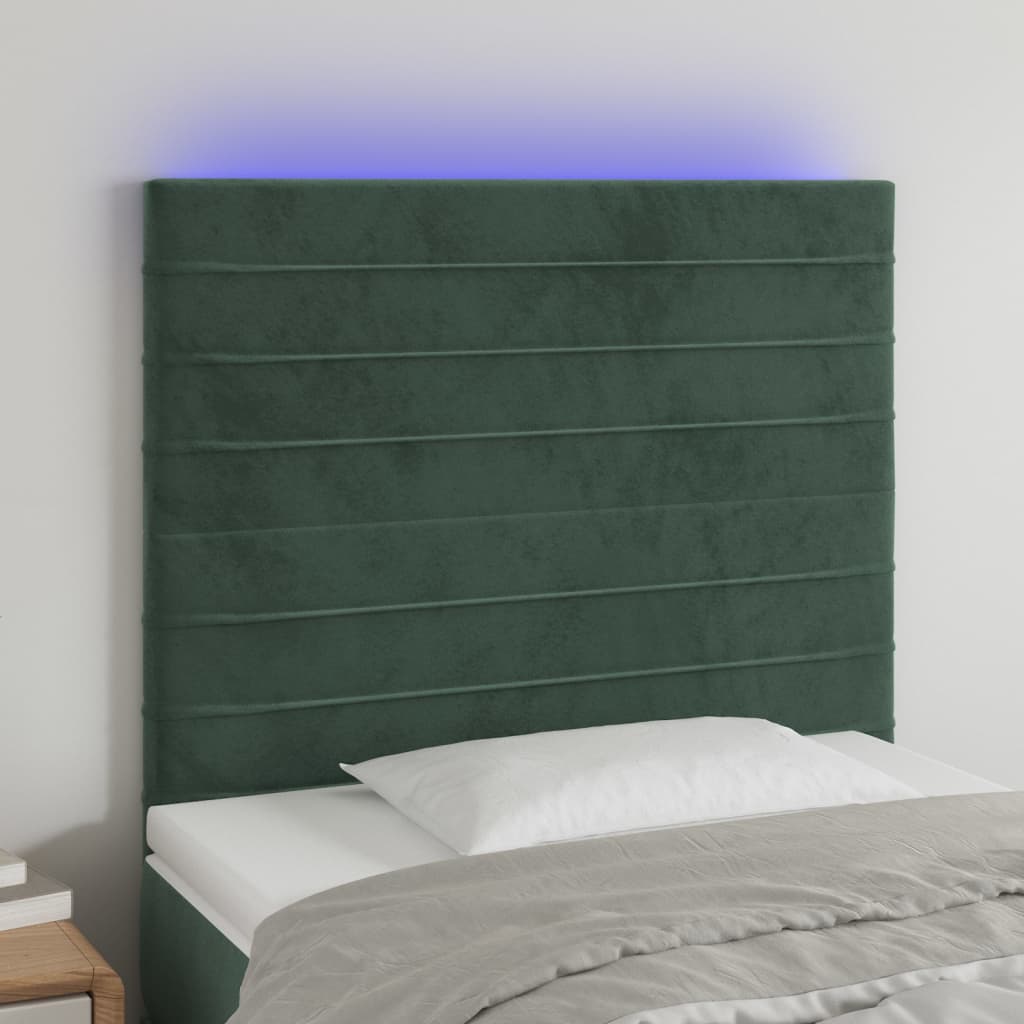 vidaXL Tăblie de pat cu LED, verde închis, 90x5x118/128 cm, catifea vidaXL Tăblie de pat cu LED, verde închis, 90x5x118/128 cm, catifea