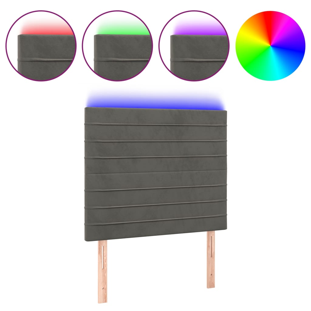 vidaXL Tăblie de pat cu LED, gri închis, 100x5x118/128 cm, textil vidaXL Tăblie de pat cu LED, gri închis, 100x5x118/128 cm, textil