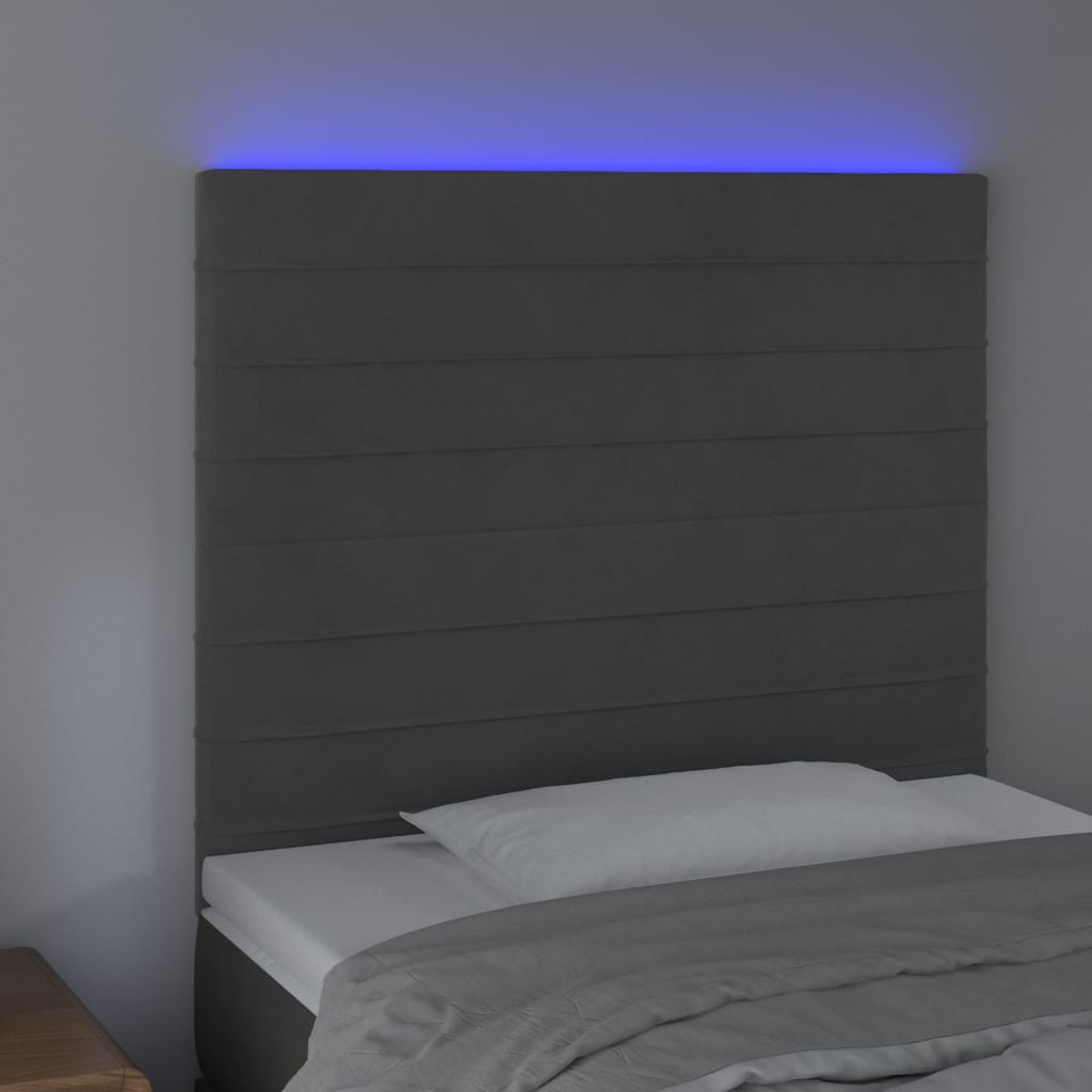 vidaXL Tăblie de pat cu LED, gri închis, 100x5x118/128 cm, textil vidaXL Tăblie de pat cu LED, gri închis, 100x5x118/128 cm, textil