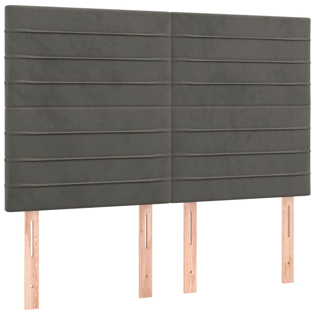 vidaXL Tăblie de pat cu LED, gri închis, 144x5x118/128 cm, catifea vidaXL Tăblie de pat cu LED, gri închis, 144x5x118/128 cm, catifea