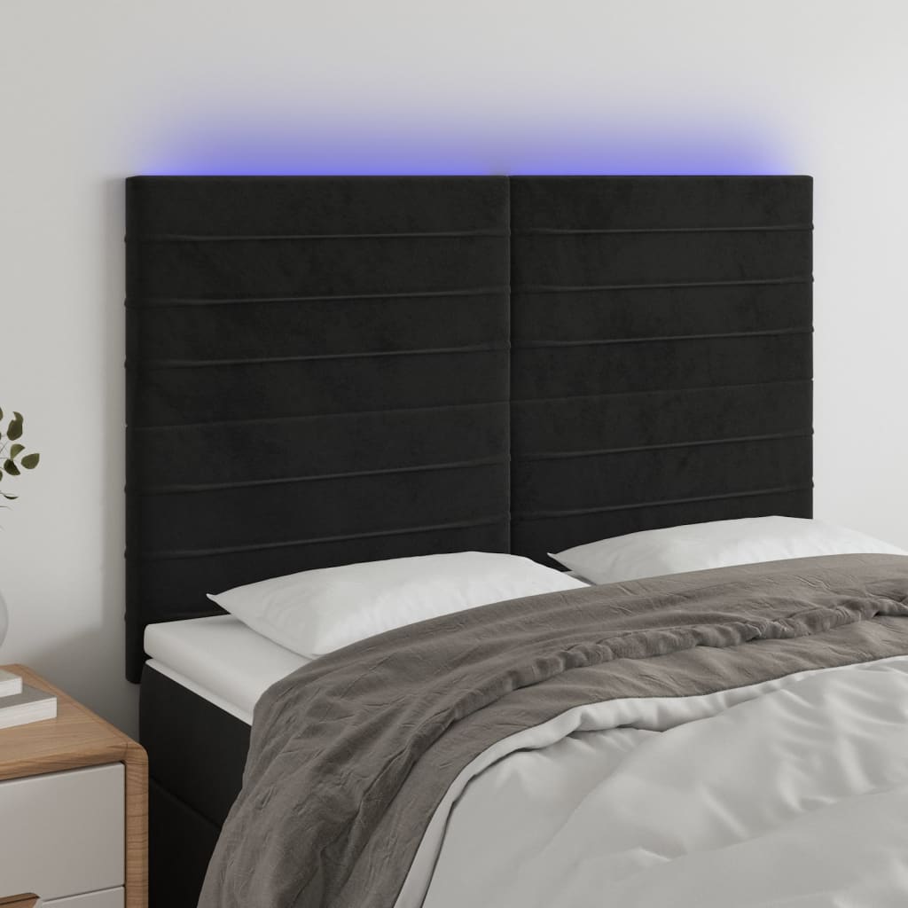 vidaXL Tăblie de pat cu LED, negru, 144x5x118/128 cm, catifea vidaXL Tăblie de pat cu LED, negru, 144x5x118/128 cm, catifea
