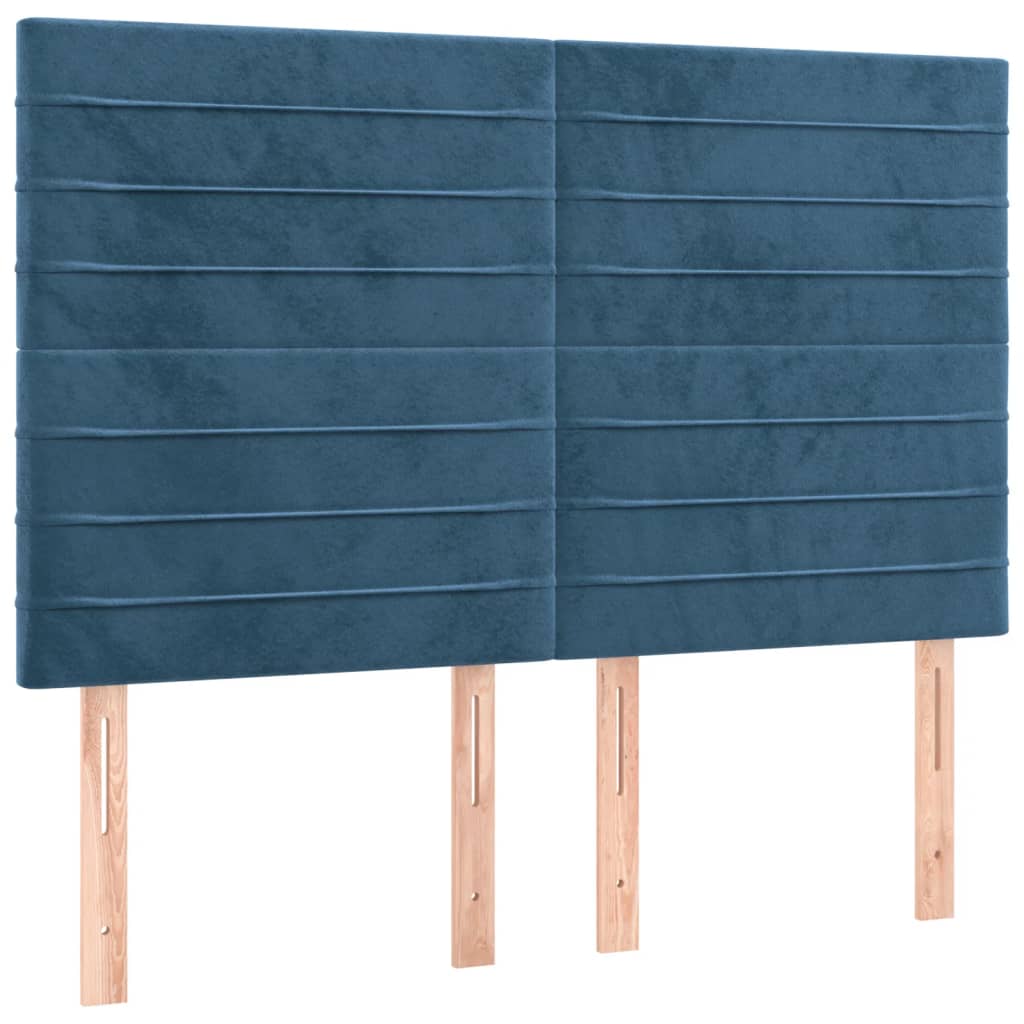 vidaXL Tăblie de pat cu LED, albastru închis, 144x5x118/128cm, catifea