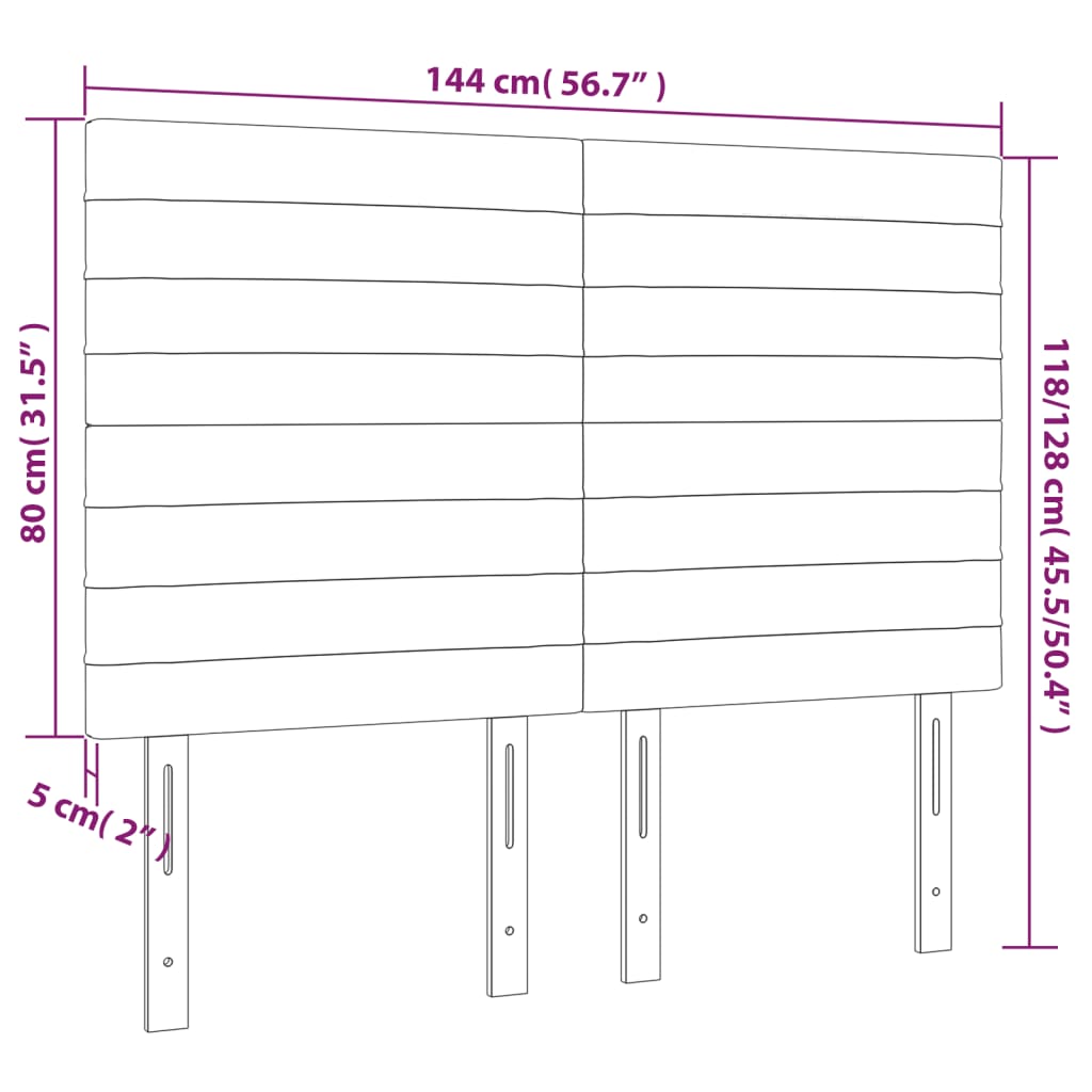 vidaXL Tăblie de pat cu LED, roz, 144x5x118/128 cm, catifea