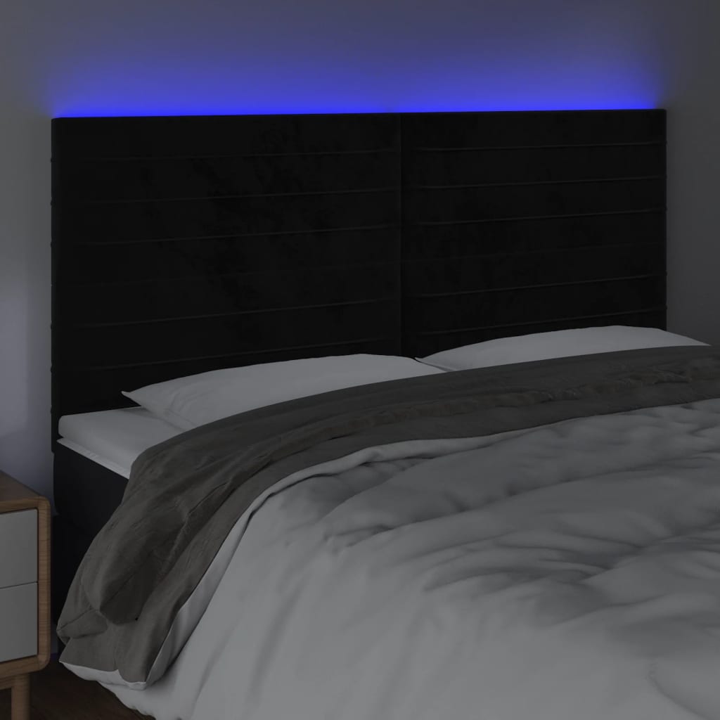 vidaXL Tăblie de pat cu LED, negru, 183x16x118/128 cm, catifea vidaXL Tăblie de pat cu LED, negru, 183x16x118/128 cm, catifea