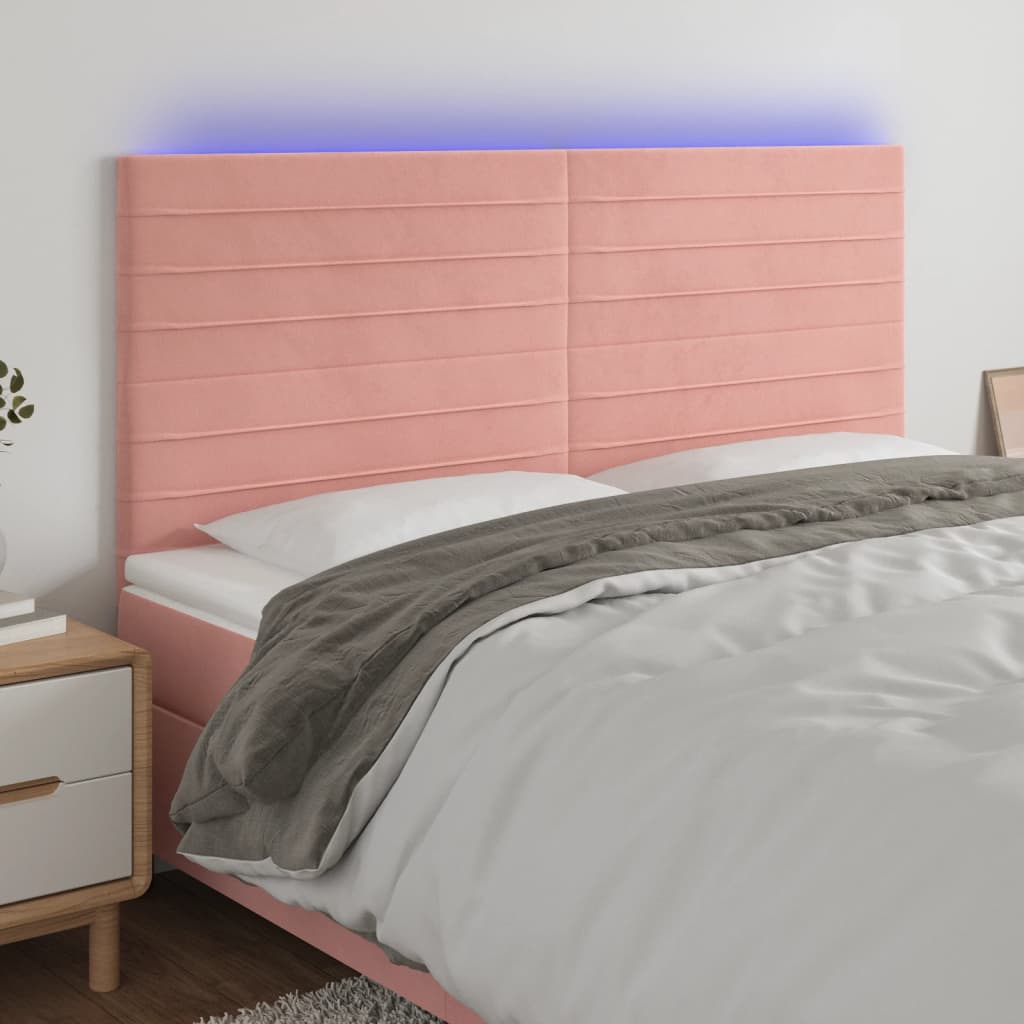 vidaXL Tăblie de pat cu LED, roz, 200x5x118/128 cm, catifea vidaXL Tăblie de pat cu LED, roz, 200x5x118/128 cm, catifea
