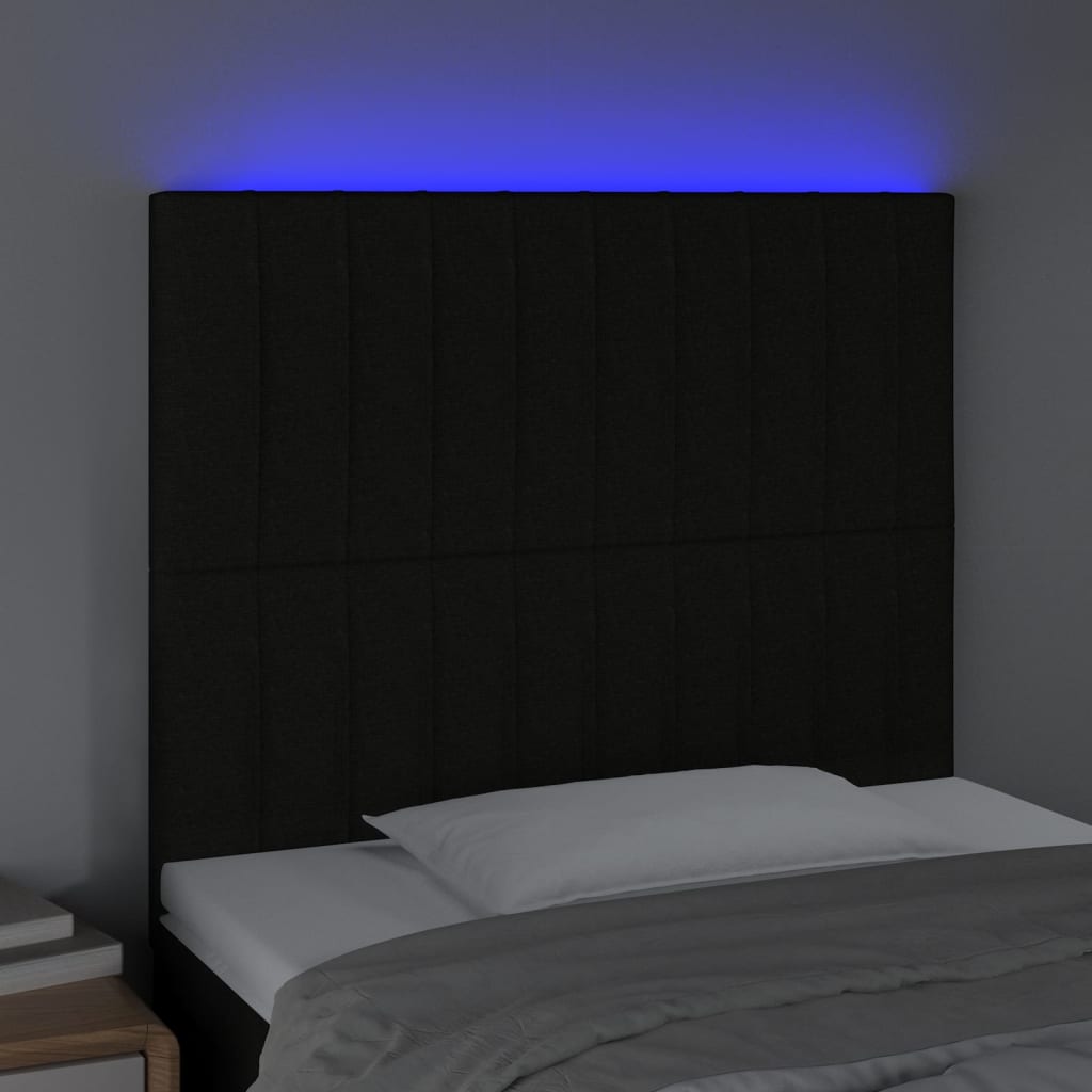 vidaXL Tăblie de pat cu LED, negru, 80x5x118/128 cm, textil vidaXL Tăblie de pat cu LED, negru, 80x5x118/128 cm, textil