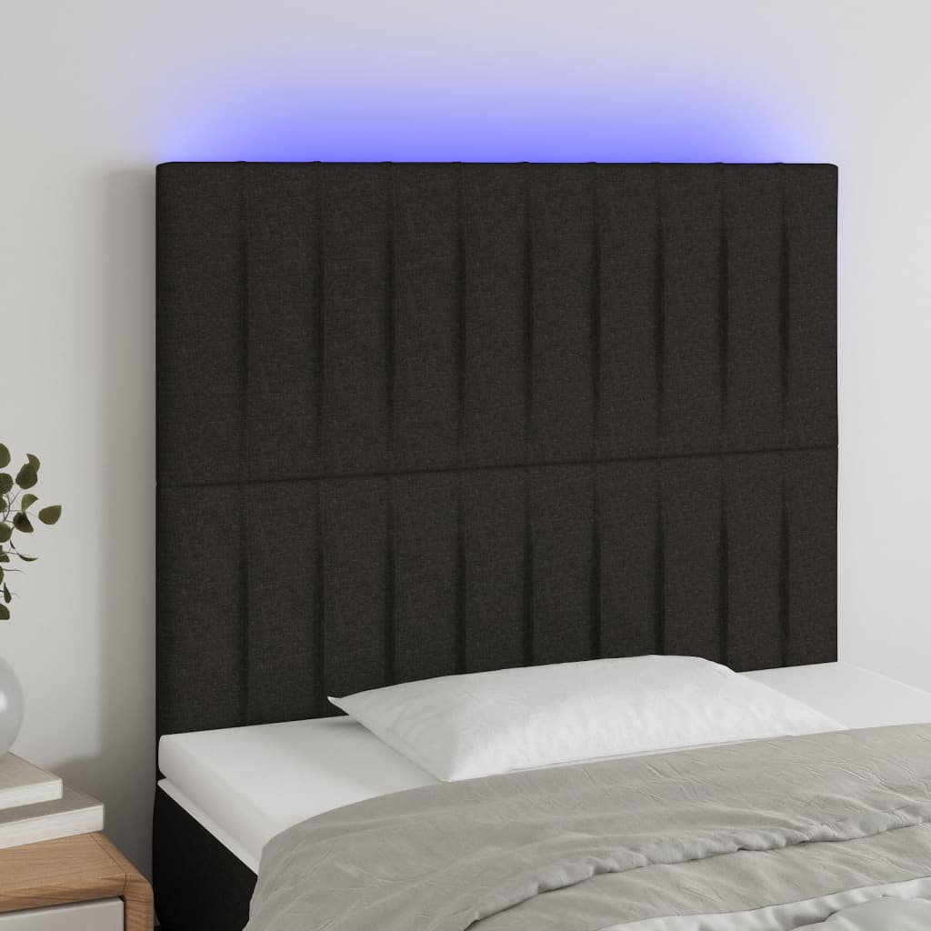 vidaXL Tăblie de pat cu LED, negru, 80x5x118/128 cm, textil vidaXL Tăblie de pat cu LED, negru, 80x5x118/128 cm, textil