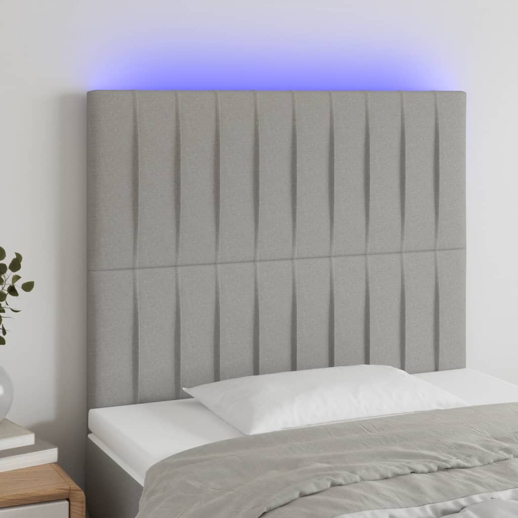vidaXL Tăblie de pat cu LED, gri deschis, 100x5x118/128 cm, textil vidaXL Tăblie de pat cu LED, gri deschis, 100x5x118/128 cm, textil