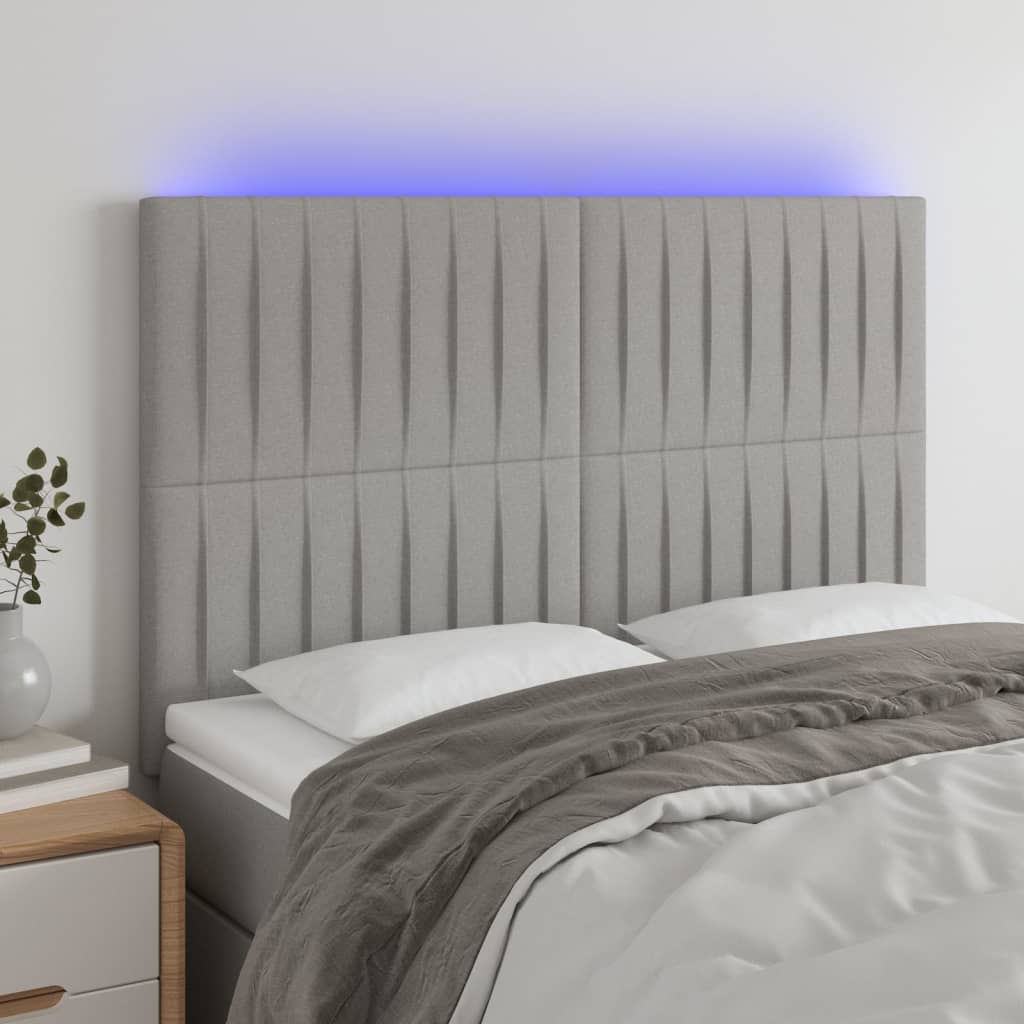 vidaXL Tăblie de pat cu LED, gri deschis, 144x5x118/128 cm, textil vidaXL Tăblie de pat cu LED, gri deschis, 144x5x118/128 cm, textil