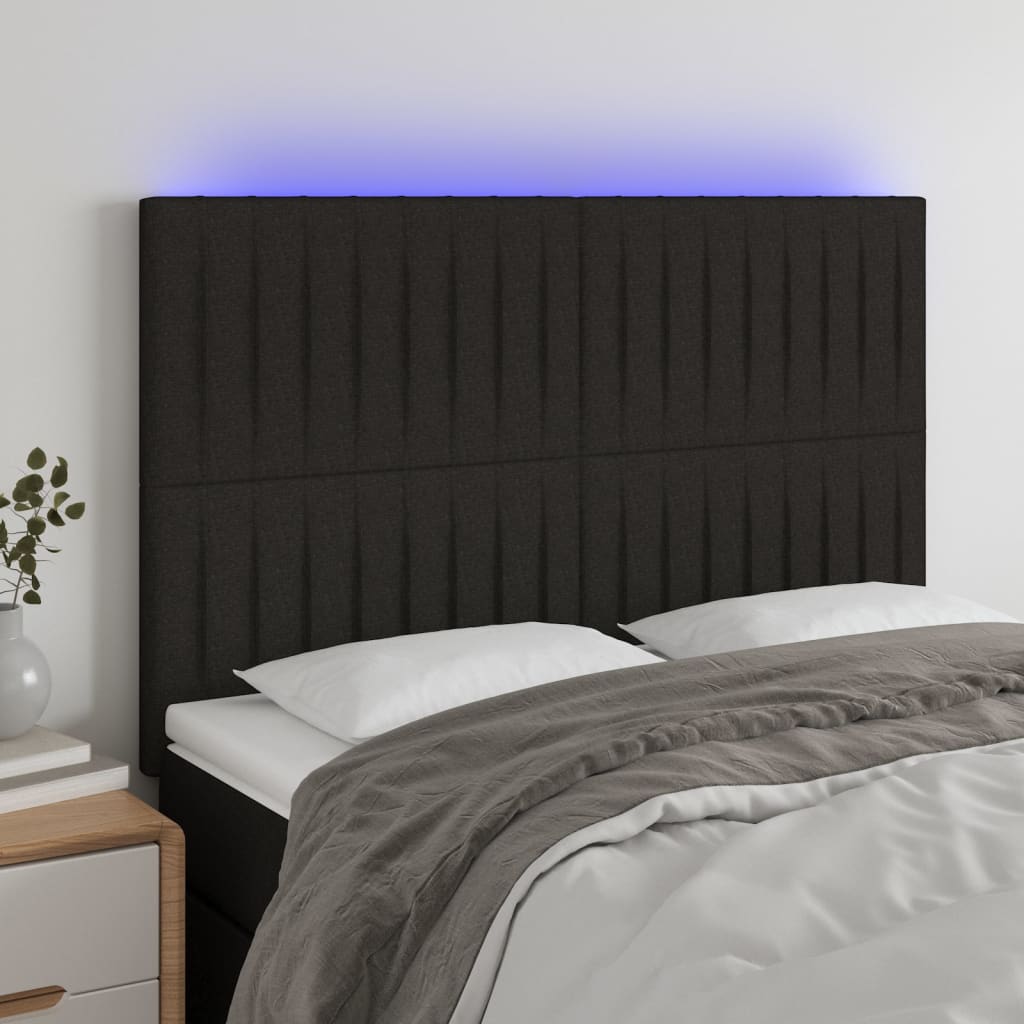 vidaXL Tăblie de pat cu LED, negru, 144x5x118/128 cm, textil vidaXL Tăblie de pat cu LED, negru, 144x5x118/128 cm, textil