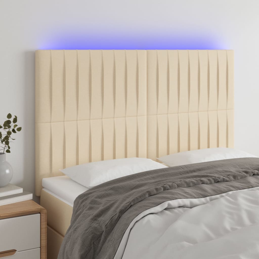 vidaXL Tăblie de pat cu LED, crem, 144x5x118/128 cm, textil vidaXL Tăblie de pat cu LED, crem, 144x5x118/128 cm, textil