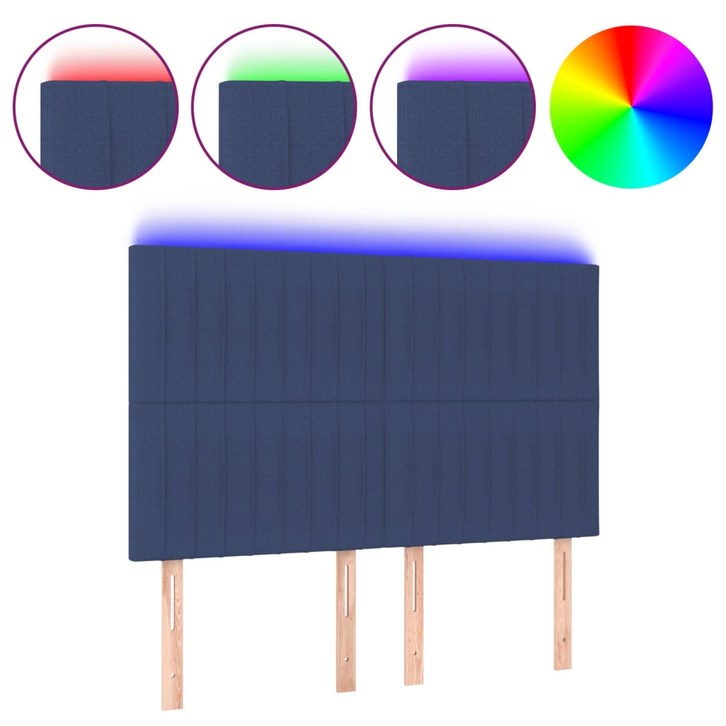 vidaXL Tăblie de pat cu LED, albastru, 144x5x118/128 cm, textil vidaXL Tăblie de pat cu LED, albastru, 144x5x118/128 cm, textil