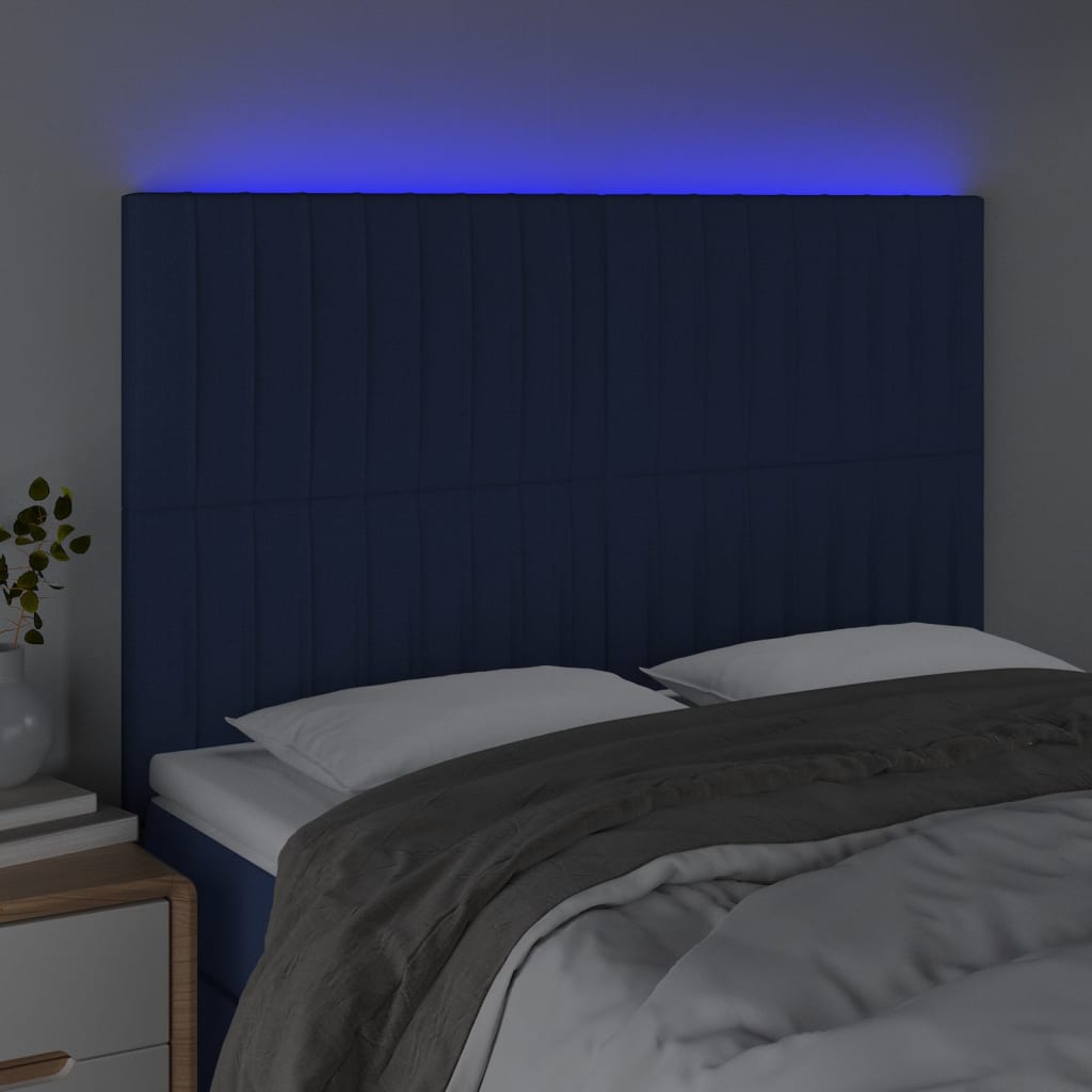 vidaXL Tăblie de pat cu LED, albastru, 144x5x118/128 cm, textil vidaXL Tăblie de pat cu LED, albastru, 144x5x118/128 cm, textil