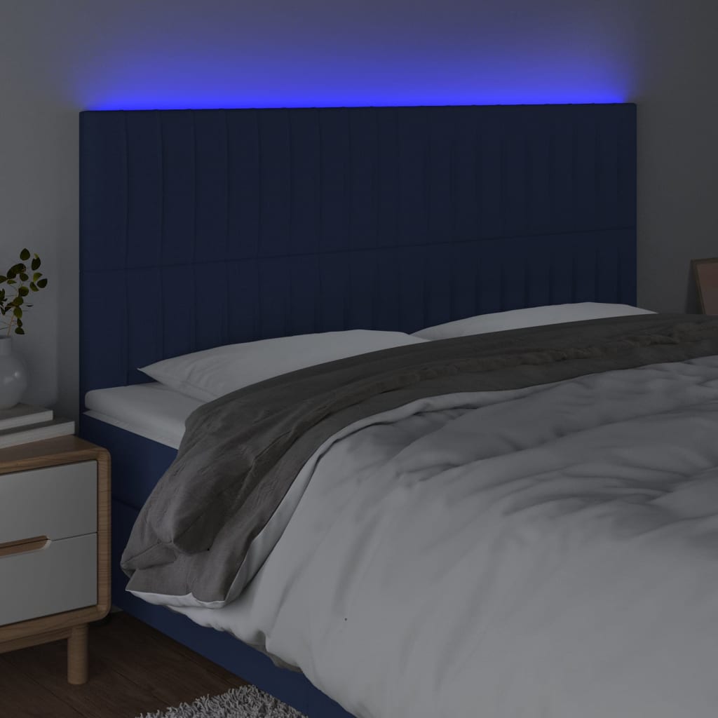 vidaXL Tăblie de pat cu LED, albastru, 180x5x118/128 cm, textil vidaXL Tăblie de pat cu LED, albastru, 180x5x118/128 cm, textil