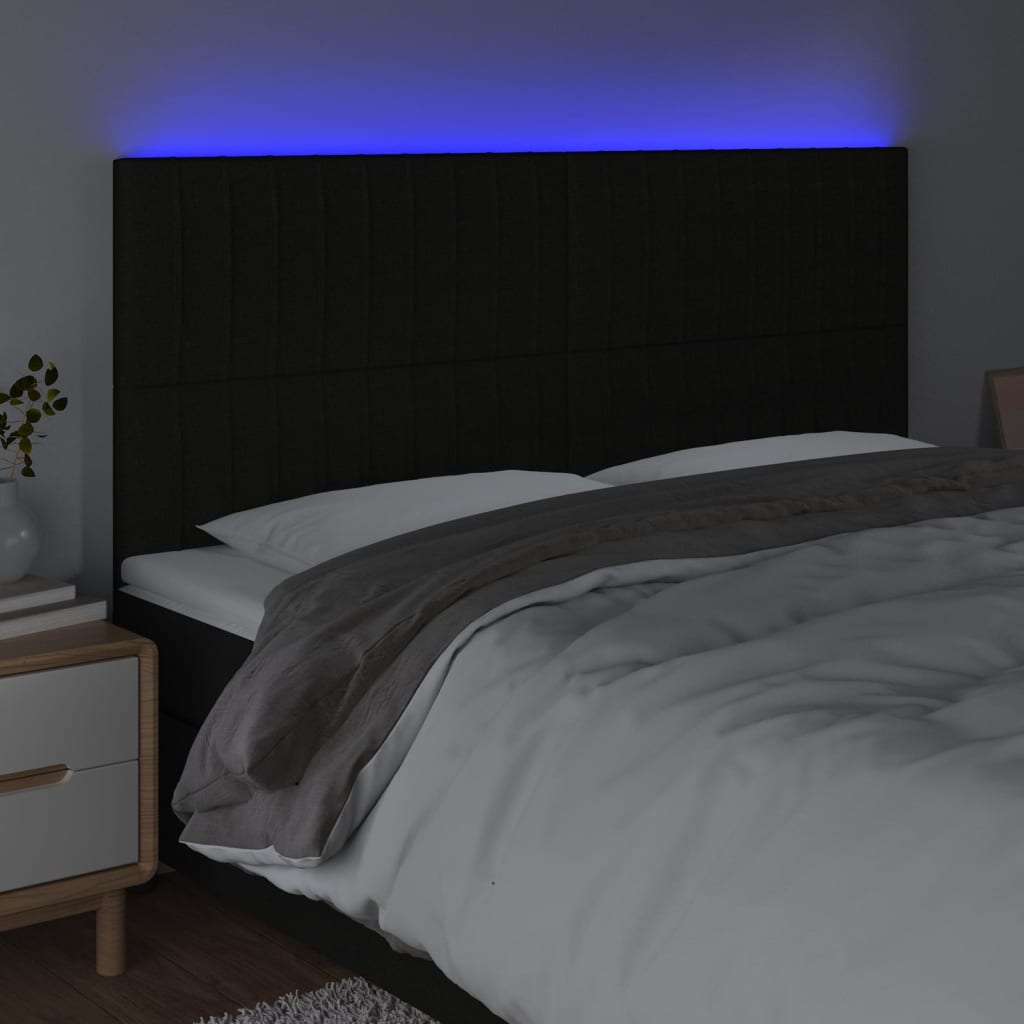 vidaXL Tăblie de pat cu LED, negru, 200x5x118/128 cm, textil vidaXL Tăblie de pat cu LED, negru, 200x5x118/128 cm, textil