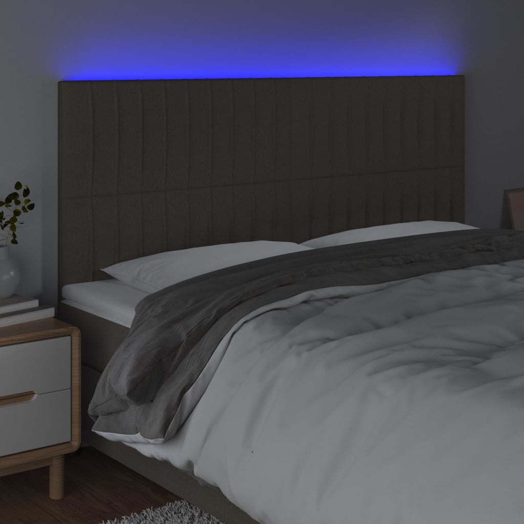 vidaXL Tăblie de pat cu LED, gri taupe, 200x5x118/128 cm, textil vidaXL Tăblie de pat cu LED, gri taupe, 200x5x118/128 cm, textil