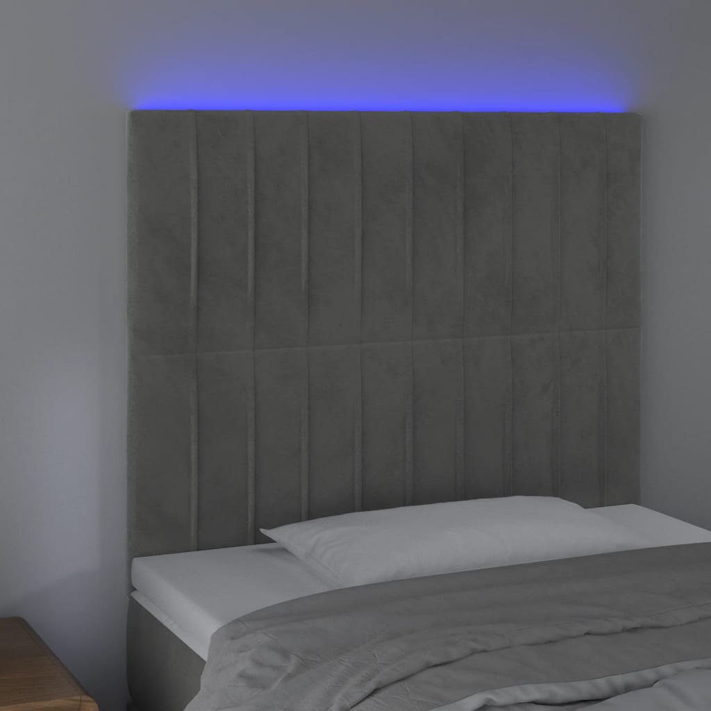 vidaXL Tăblie de pat cu LED, gri deschis, 100x5x118/128 cm, catifea vidaXL Tăblie de pat cu LED, gri deschis, 100x5x118/128 cm, catifea