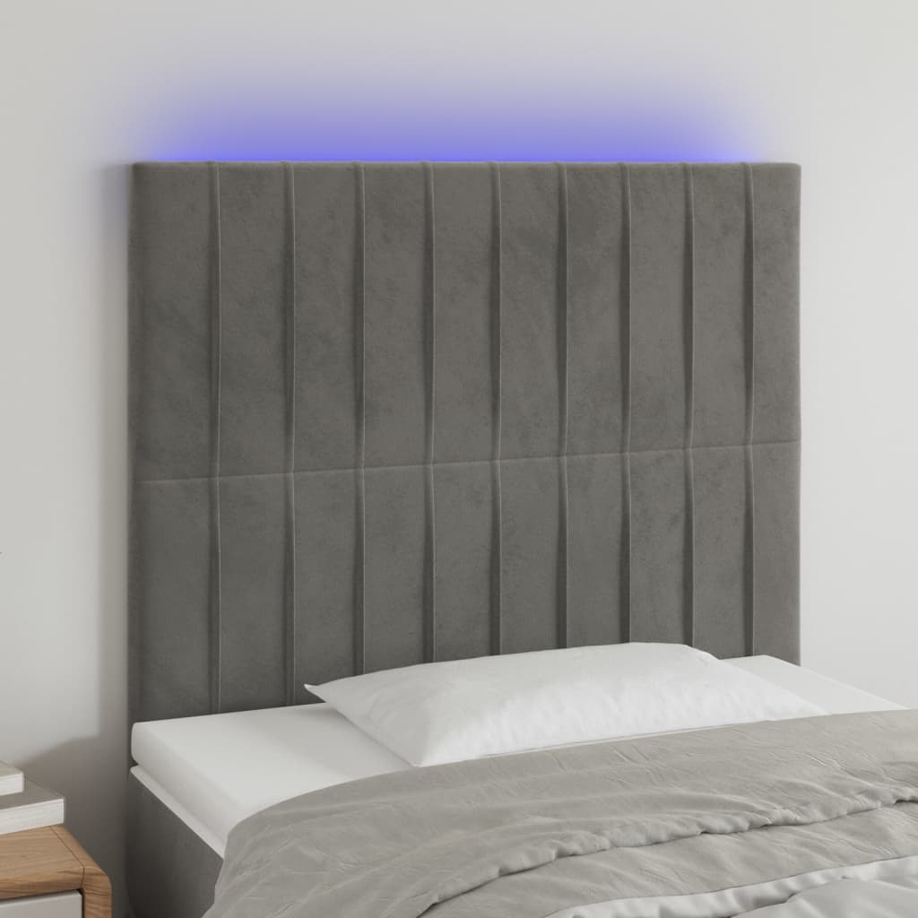 vidaXL Tăblie de pat cu LED, gri deschis, 100x5x118/128 cm, catifea vidaXL Tăblie de pat cu LED, gri deschis, 100x5x118/128 cm, catifea
