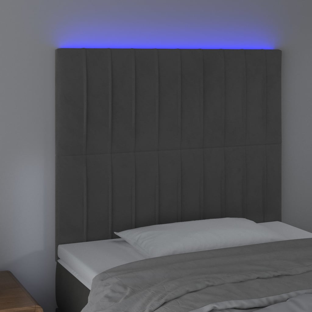 vidaXL Tăblie de pat cu LED, gri închis, 100x5x118/128 cm, textil vidaXL Tăblie de pat cu LED, gri închis, 100x5x118/128 cm, textil