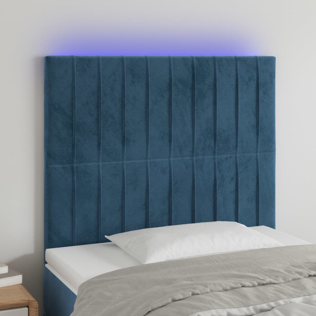vidaXL Tăblie de pat cu LED, albastru închis, 100x5x118/128cm, catifea vidaXL Tăblie de pat cu LED, albastru închis, 100x5x118/128cm, catifea