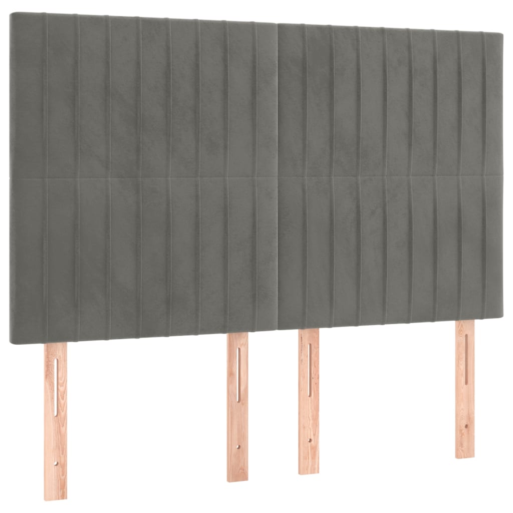 vidaXL Tăblie de pat cu LED, gri deschis, 144x5x118/128 cm, catifea vidaXL Tăblie de pat cu LED, gri deschis, 144x5x118/128 cm, catifea