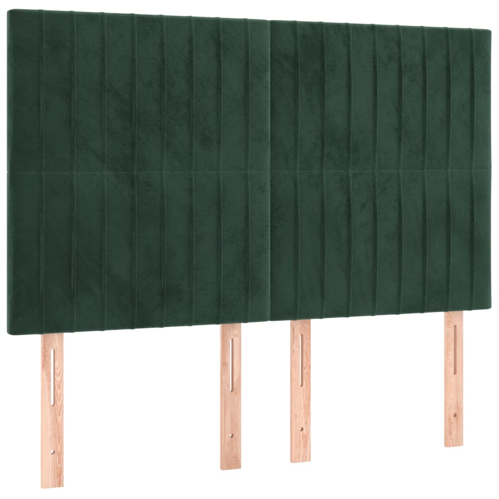 vidaXL Tăblie de pat cu LED, verde închis, 144x5x118/128 cm, catifea