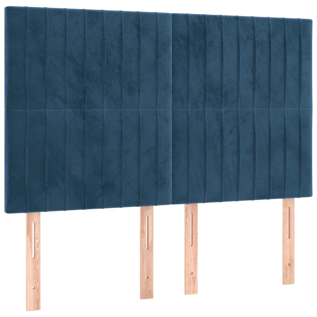 vidaXL Tăblie de pat cu LED, albastru închis, 144x5x118/128cm, catifea