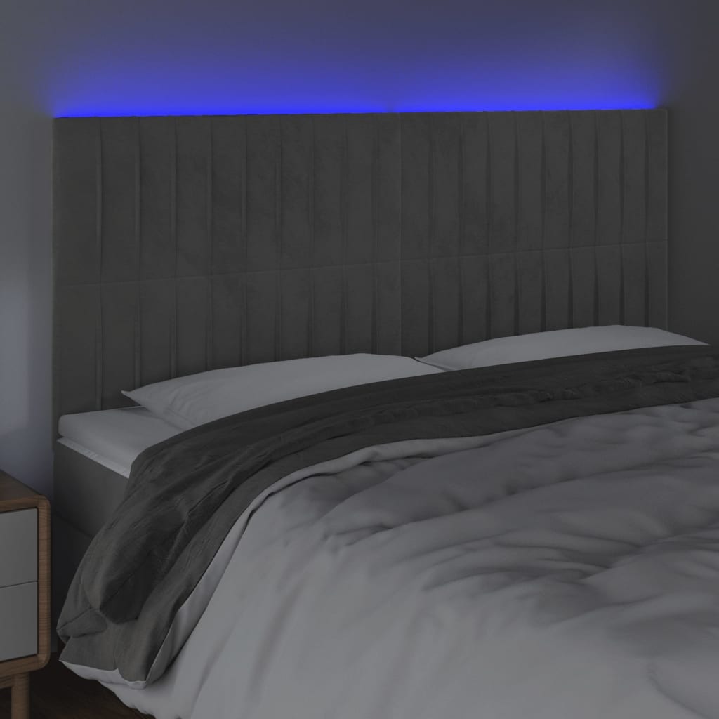 vidaXL Tăblie de pat cu LED, gri deschis, 160x5x118/128 cm, catifea vidaXL Tăblie de pat cu LED, gri deschis, 160x5x118/128 cm, catifea