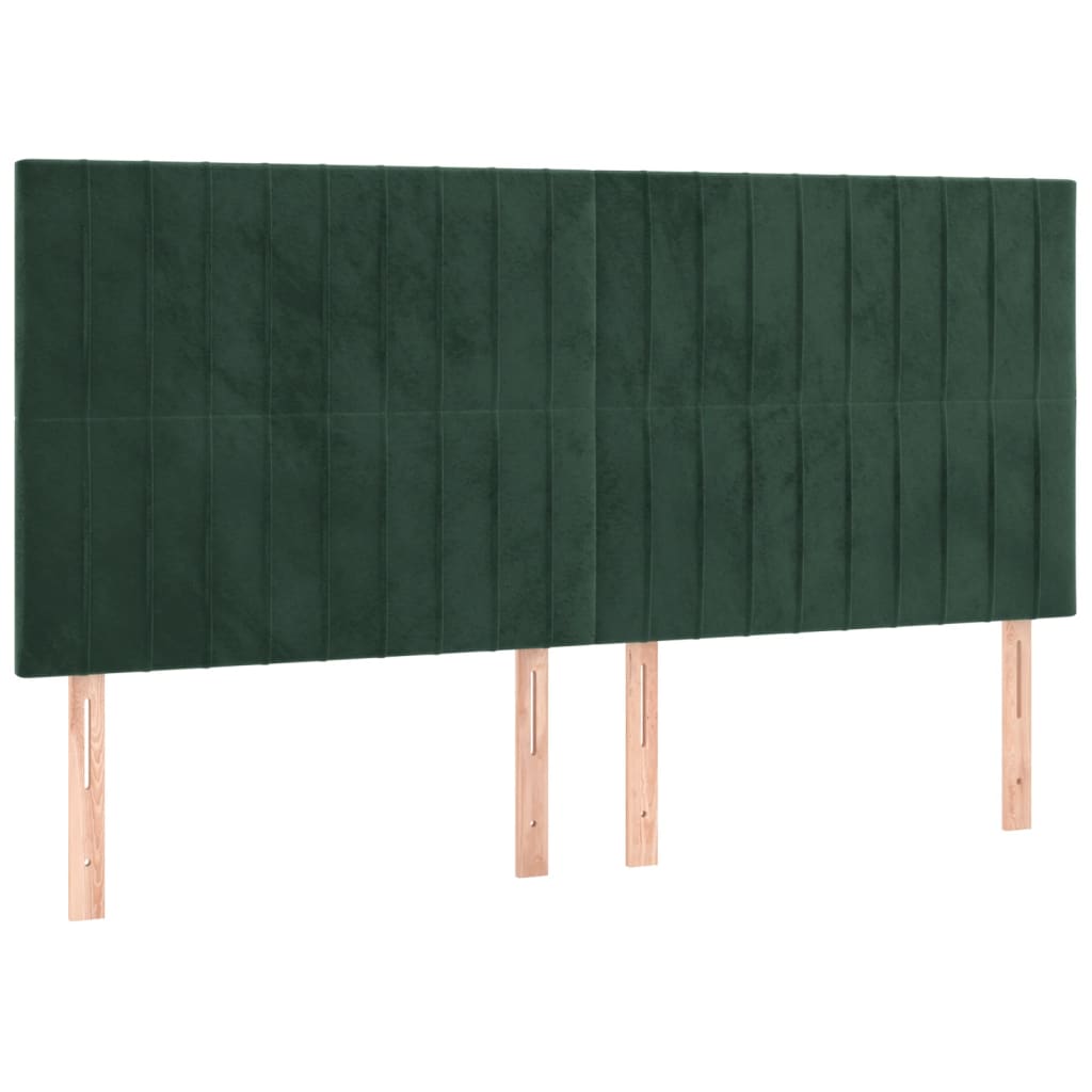 vidaXL Tăblie de pat cu LED, verde închis, 160x5x118/128 cm, catifea