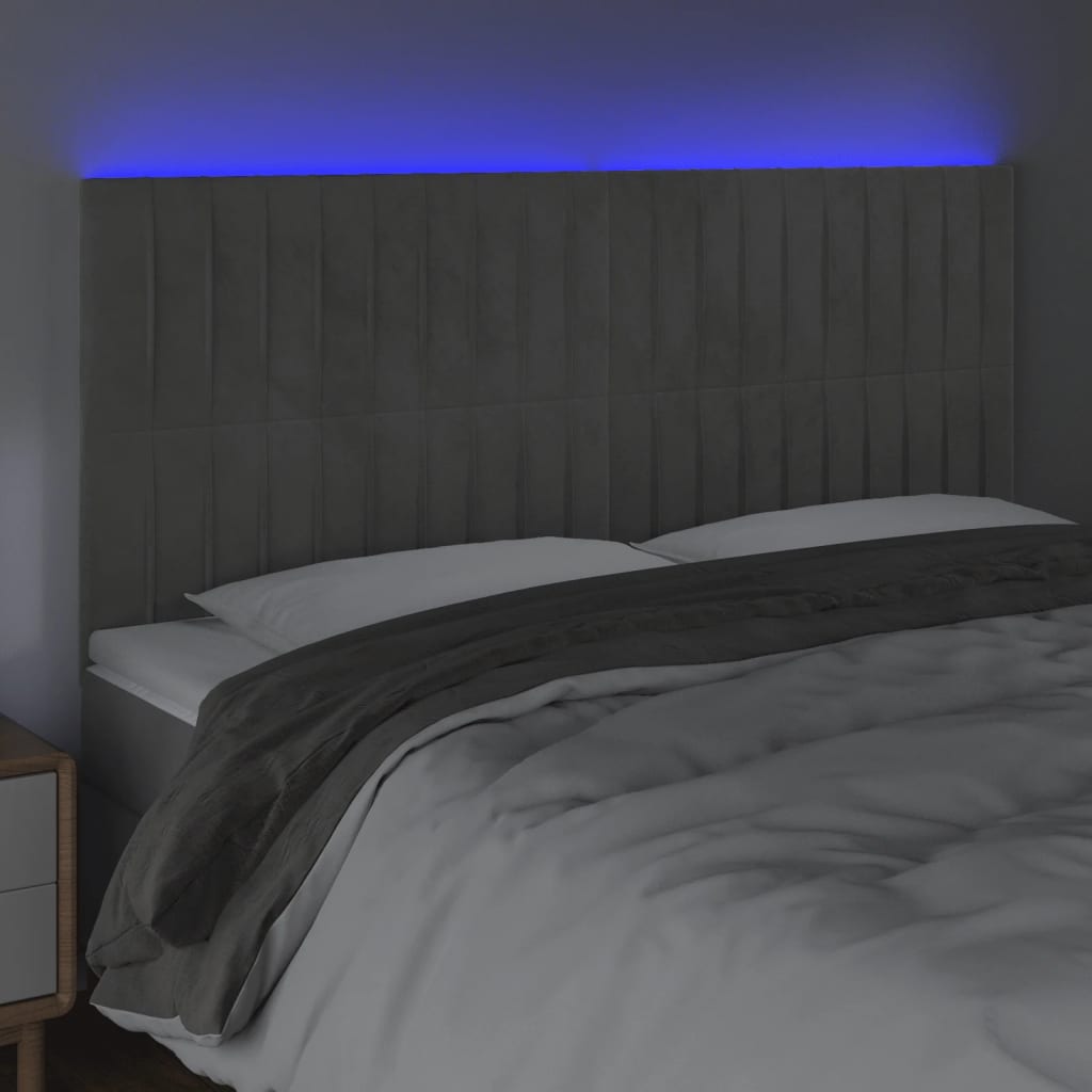 vidaXL Tăblie de pat cu LED, gri deschis, 180x5x118/128 cm, catifea vidaXL Tăblie de pat cu LED, gri deschis, 180x5x118/128 cm, catifea