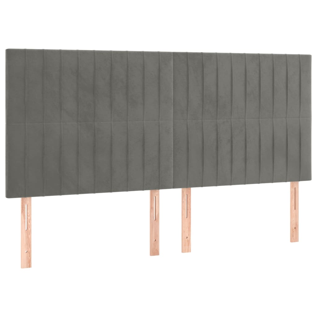 vidaXL Tăblie de pat cu LED, gri deschis, 180x5x118/128 cm, catifea vidaXL Tăblie de pat cu LED, gri deschis, 180x5x118/128 cm, catifea