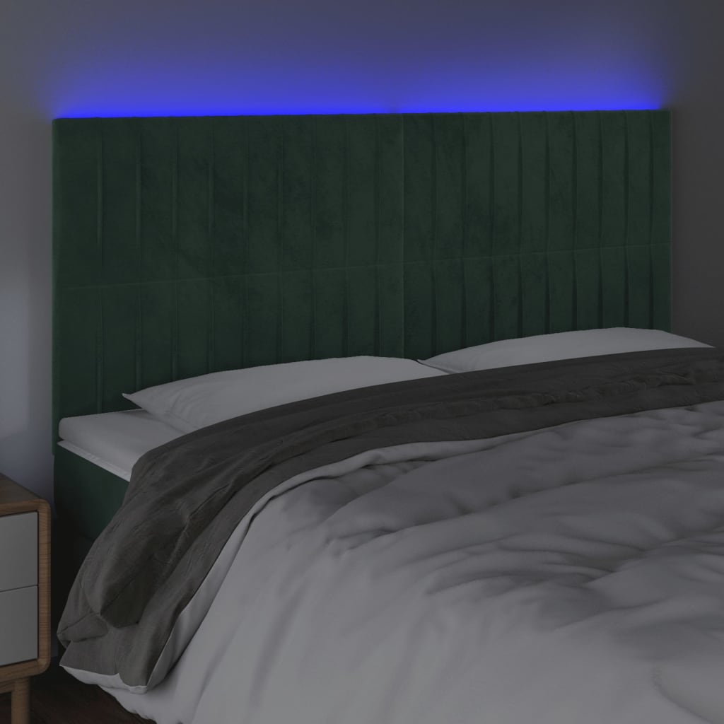 vidaXL Tăblie de pat cu LED, verde închis, 200x5x118/128 cm, catifea vidaXL Tăblie de pat cu LED, verde închis, 200x5x118/128 cm, catifea