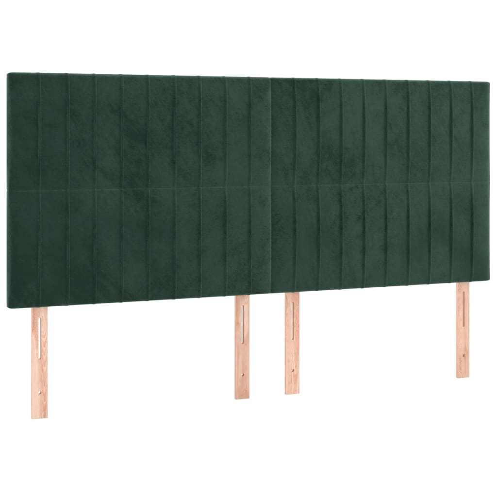 vidaXL Tăblie de pat cu LED, verde închis, 200x5x118/128 cm, catifea vidaXL Tăblie de pat cu LED, verde închis, 200x5x118/128 cm, catifea