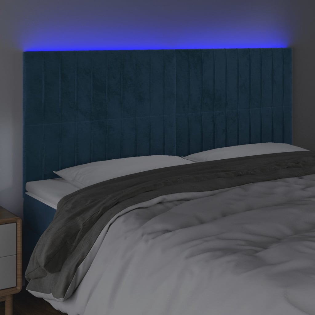 vidaXL Tăblie de pat cu LED, albastru închis, 200x5x118/128cm catifea